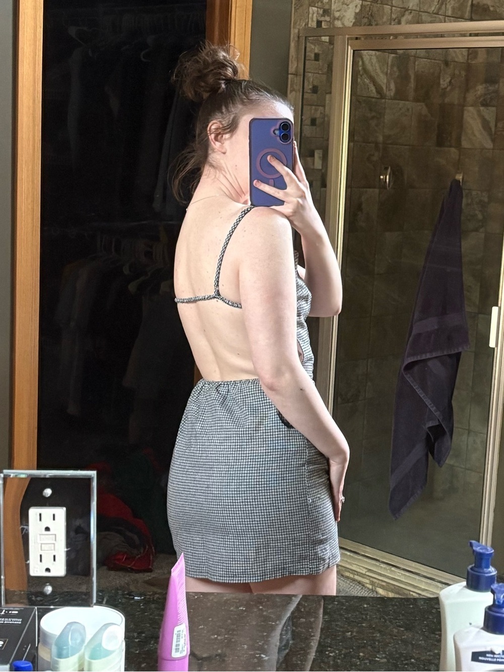 Forever 21 Gray Gingham Bodycon Mini Dress With Open Back - Picture 3 of 6